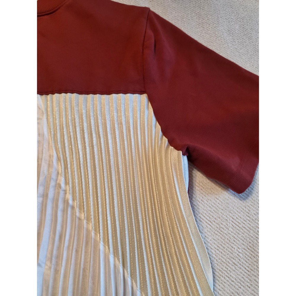 Clu Mixed Media Pleated Midi Dress XS Burgundy Colorblock Mock Neck WL18H4024 - Picture 7 of 11